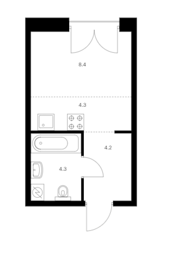 Квартира студия 21.2 м², 2/9 эт., ЖК «Лермонтовский 54»